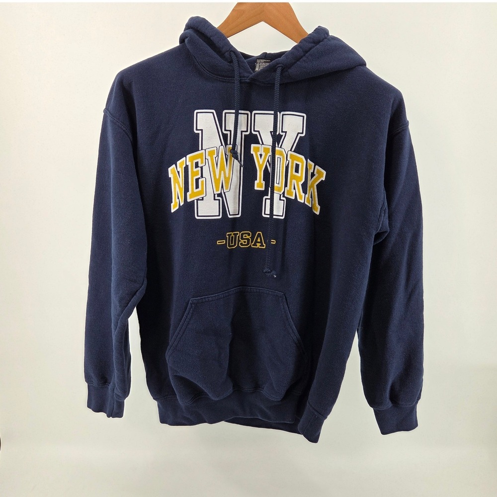 Point Sportswear New York USA Graphic Hoodie Mens Size Medium Navy Blue Pullover